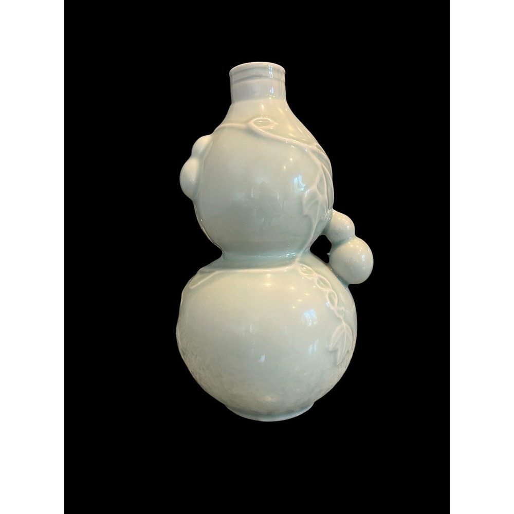 Vintage Celadon Ceramic Double Gourd Vase Pagoda Relief Chinese Wine Decanter